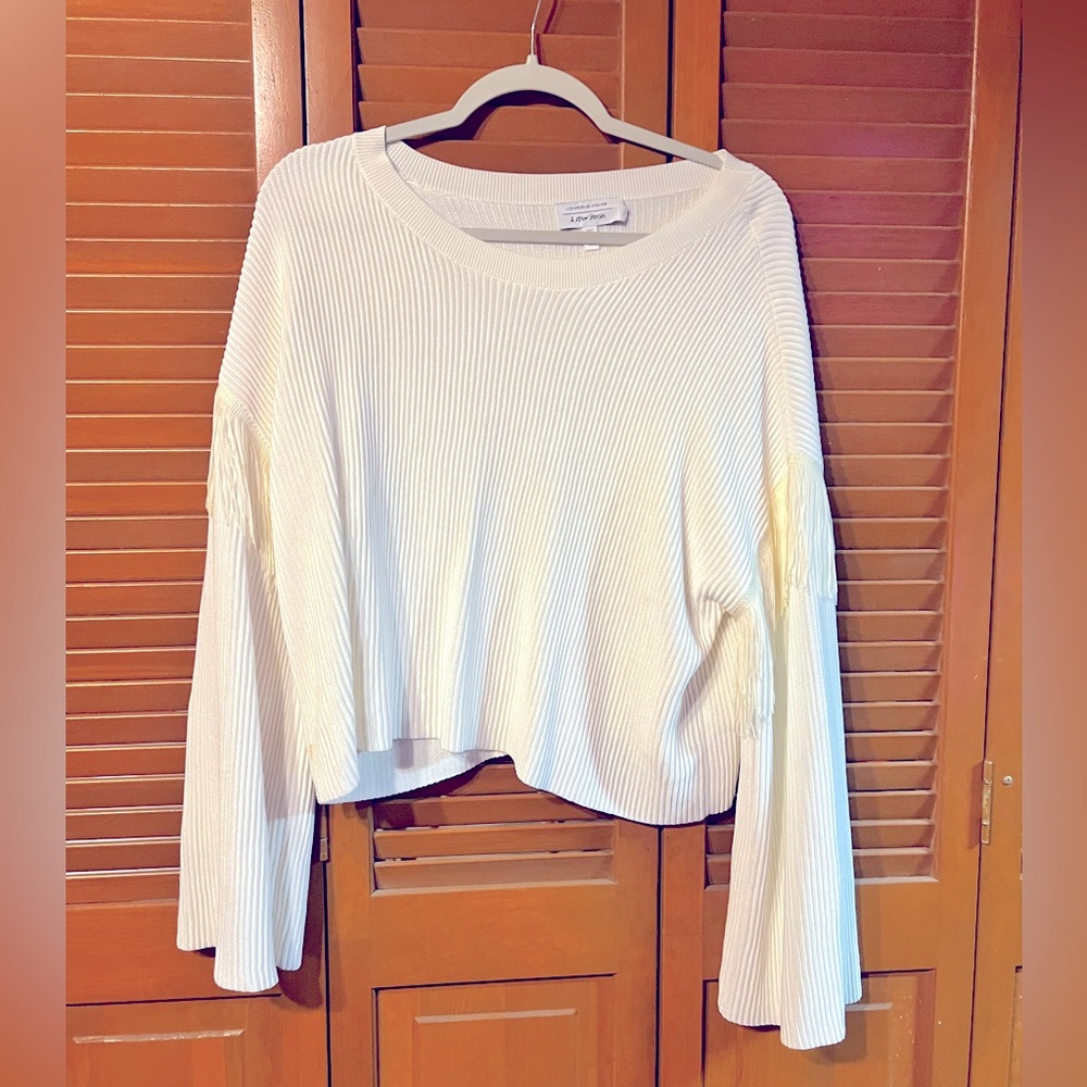 & Other Stories White Ribbed Fringe Sweater Size Small